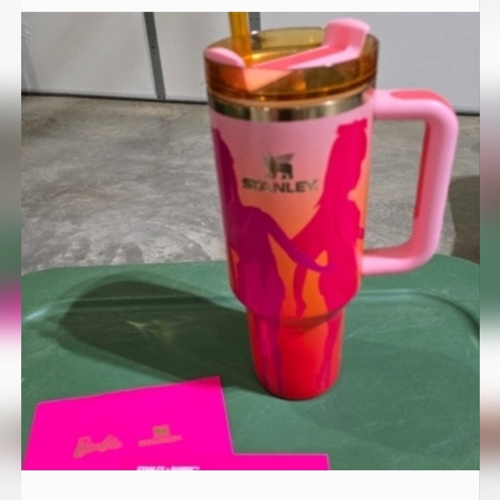 Mattel Barbie And Stanley, Pink and Orange Tumbler, 40 Oz., Like New